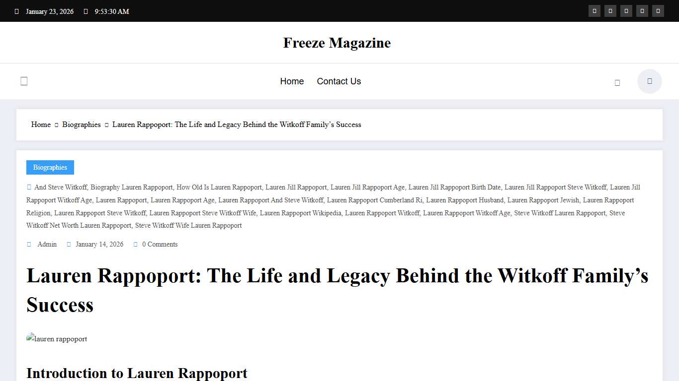 Lauren Rappoport: The Life and Legacy Behind the Witkoff Family's Success - Freeze Magazine